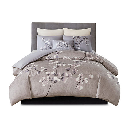 N Natori Sakura Blossom 3 Piece Cotton Sateen Printed Comforter Set Full/Queen - All - Bellso